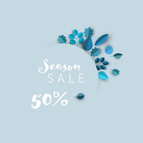 Winter Cold Blue Leaf Sale Tag Layout Template - 463164814
