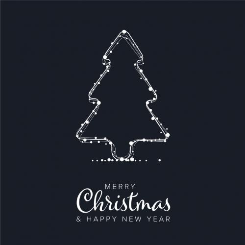 Dark Merry Christmas Card with Christmas Tree Shape - 463164824