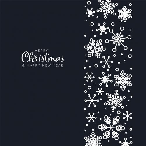 Dark Merry Christmas Card with Minimalist Snowflakes Stripe - 463164826