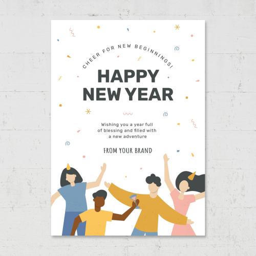 Happy New Year Flyer Poster Card with Dancing Characters - 463165177