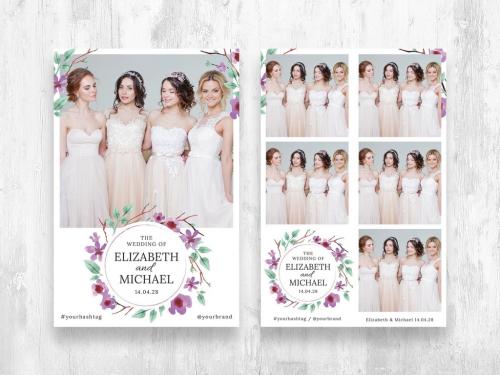 Wedding Photo Booth Layout with Watercolor Flowers Floral Foliage - 463165189