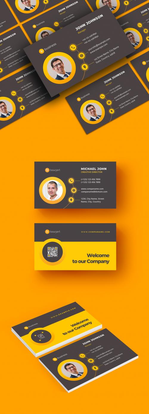 Business Card Layout with Yellow Accents - 463689063