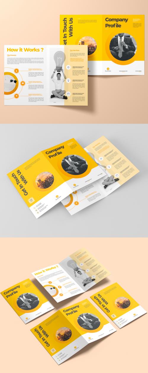 Bifold Brochure Layout with Yellow Accents - 463689072