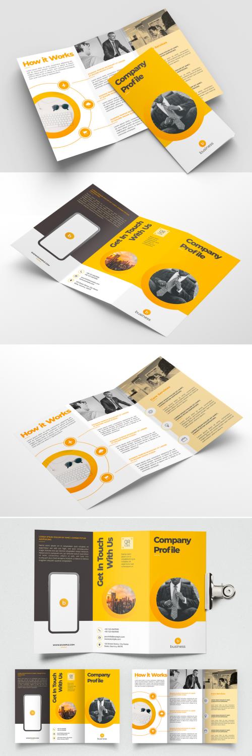 Trifold Brochure Layout with Yellow Accents - 463689079
