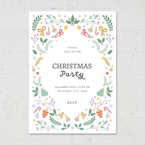 Christmas Greetings Card with Illustrated Border Elements - 463694504