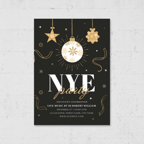Nye New Years Eve Party Flyer Layout with Festive Decorations - 463694532