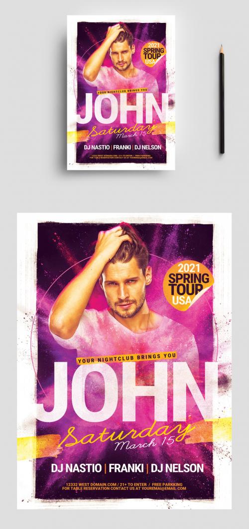 Nightclub DJ Party Flyer with Pink Smoke Texture - 463694534