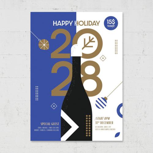 Nye New Years Eve Party Flyer Poster with Modern Art Style - 463694536