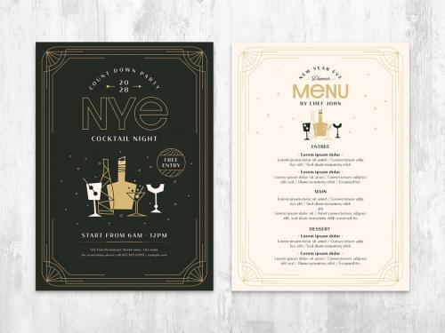 Nye Party Flyer and Cocktail Menu Layout - 463694540