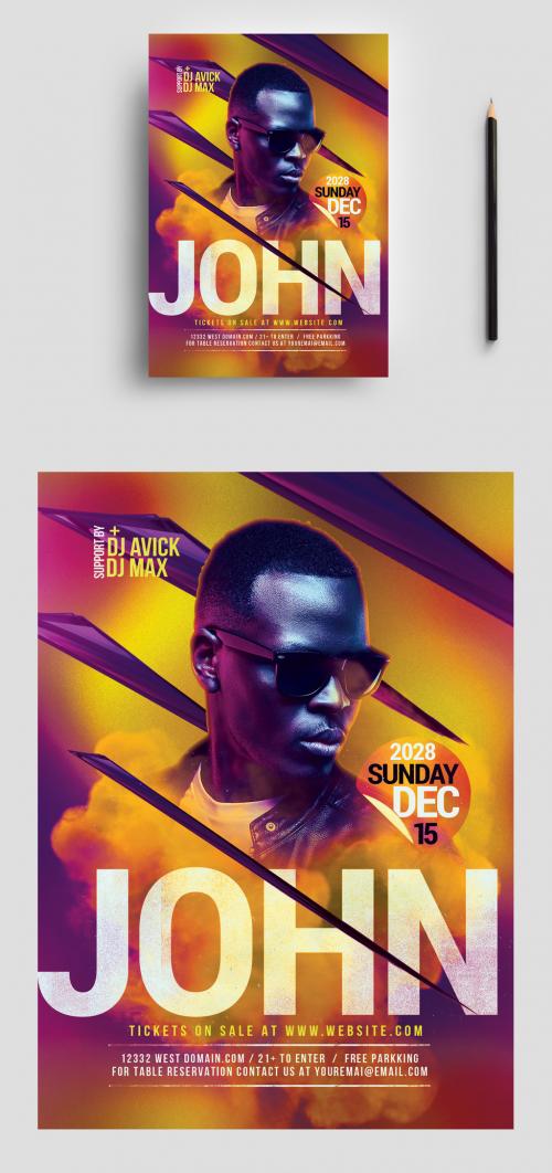 DJ Club Flyer Layout with 3D Elements - 463694544