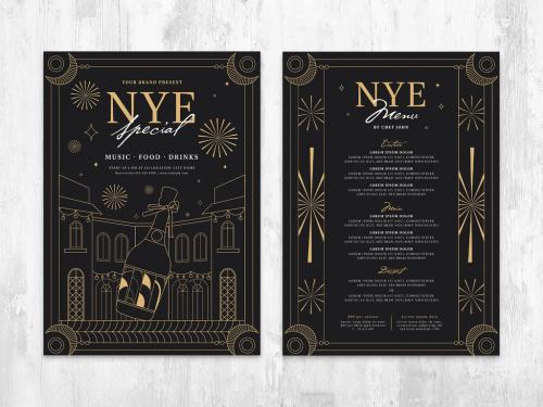 Art Deco Nye New Years Eve Party Flyer Poster Menu Layout - 463694547