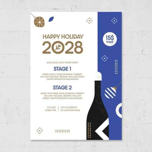 Nye New Years Eve Party Flyer Poster with Modern Bauhaus Style - 463694550