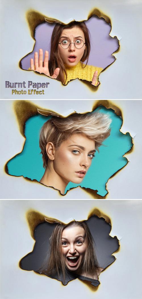 Hole in Burnt Paper Sheet Photo Effect Mockup - 463694941
