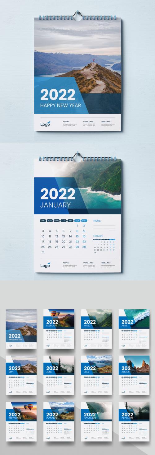 2022 Wall Calendar with Blue Minimal Accents - 463695237