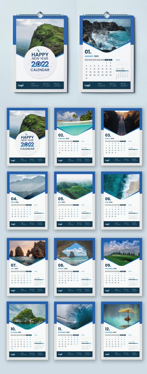 2022 Clean Wall Calendar Layout with Premium Vector Accents - 463695239