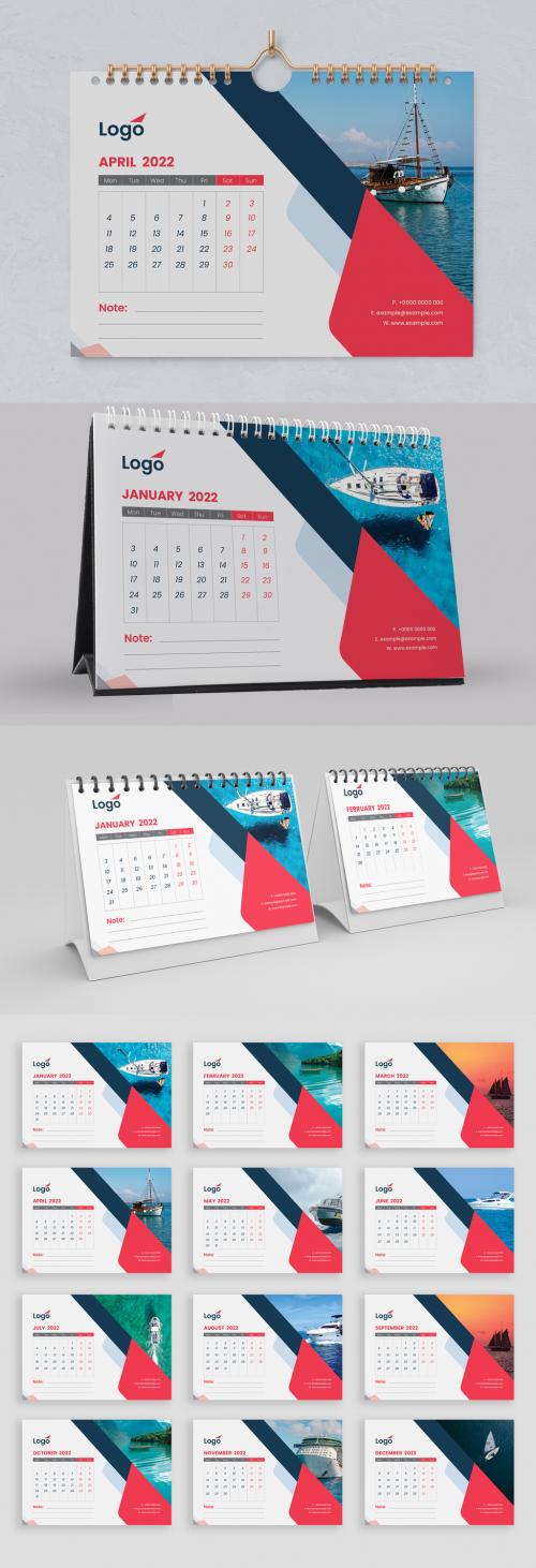 Red Clean Desk Calendar 2022 with Vector Accents - 463695250