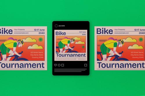 Cream Flat Design Bike Tournament Flyer Set