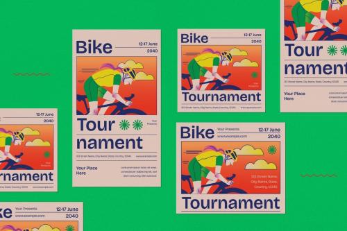 Cream Flat Design Bike Tournament Flyer Set