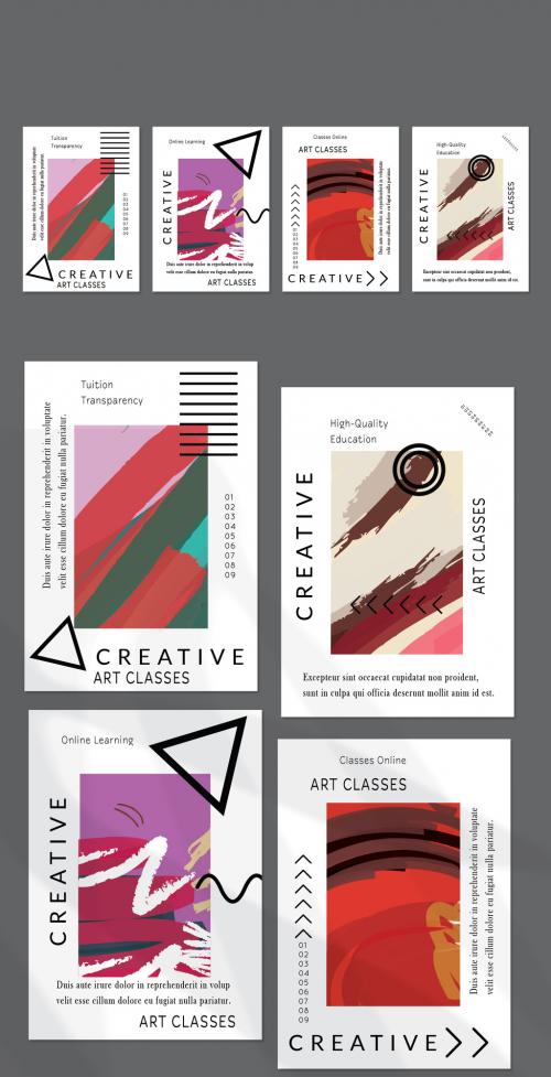 Flyer Layout with Black Geometric Shapes and Abstract Bright Rectangle on White - 464077796
