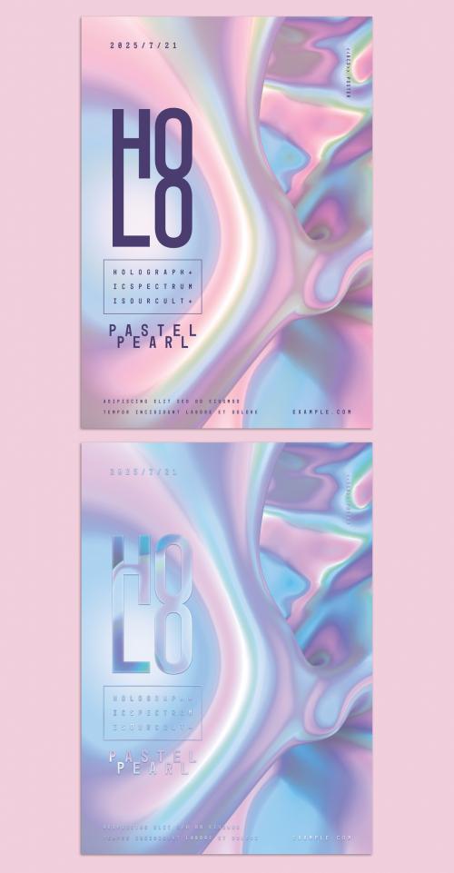 Trendy Poster Layout with Colorful Holographic Gradient Abstract Background - 464333319