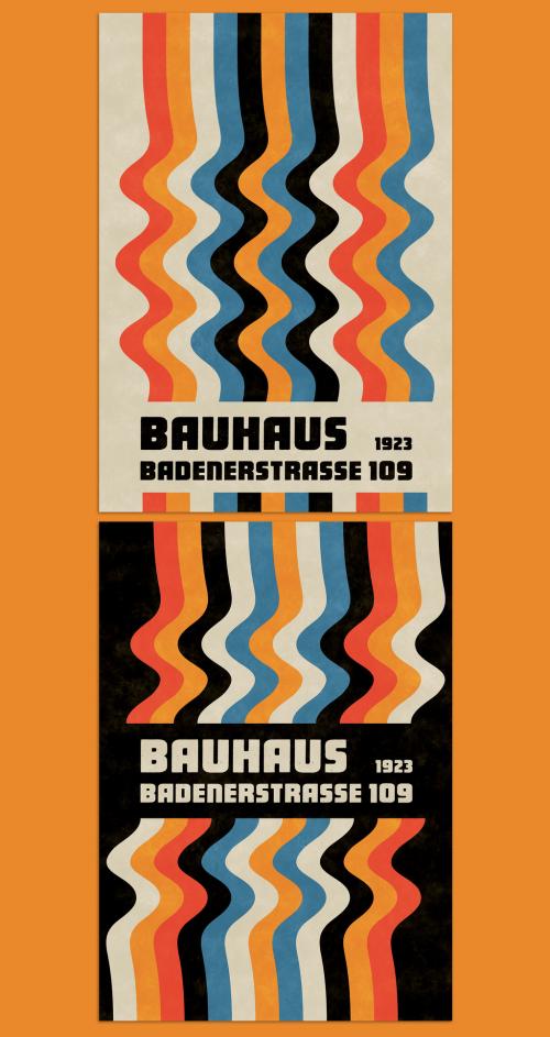 Bauhaus Composition Poster Layout with Wavy Bold Lines Elements - 465123954