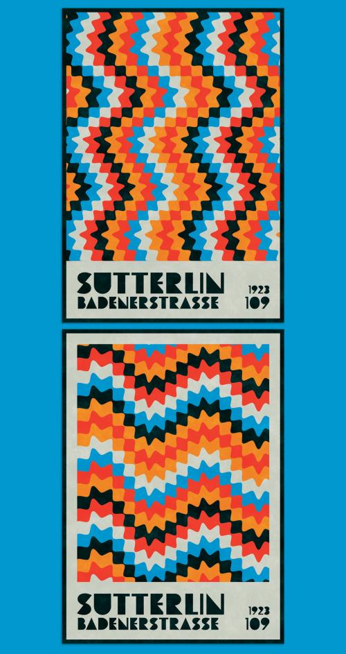 Bauhaus Modern Poster Design Layout with Zigzag Wave Lines - 465123955