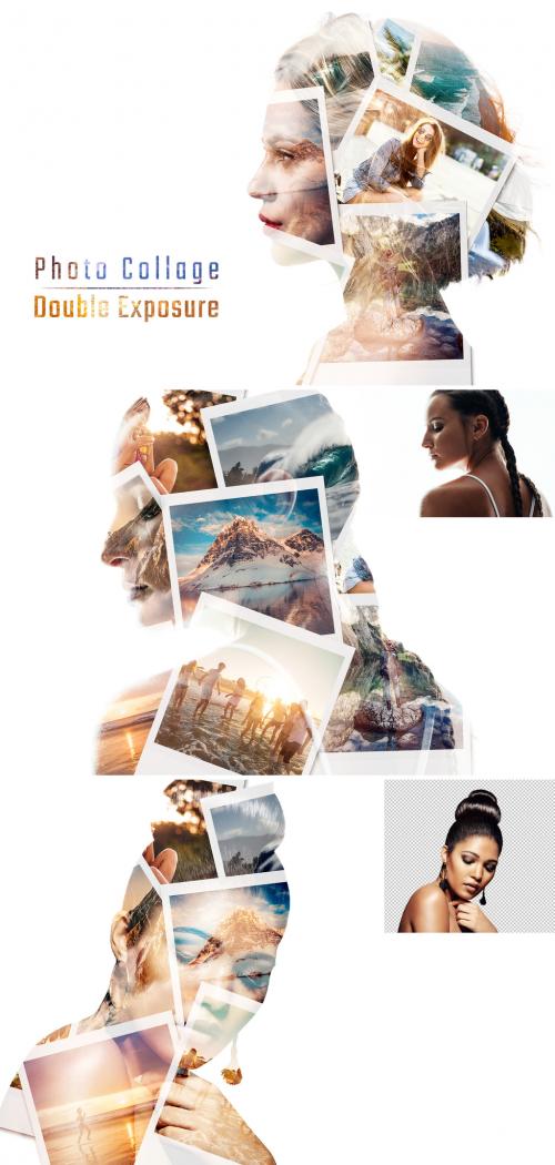 Instant Photo Collage Double Exposure Effect Mockup - 465640385