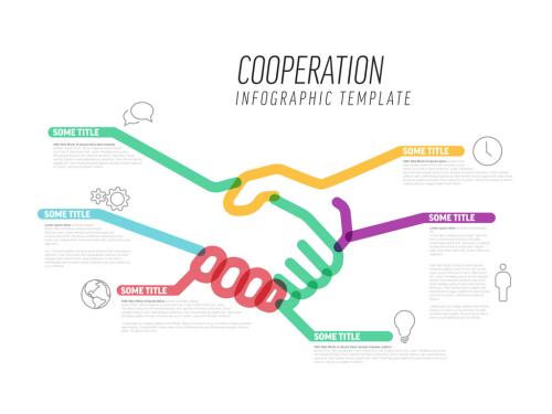 Infographic Cooperation Template Made from Lines and Icons with Handshake - 465850511