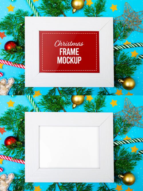 Christmas Frame with Decorations Mockup - 466042052
