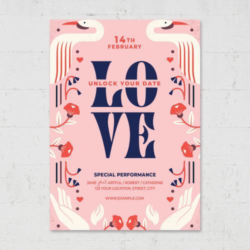 Valentines Day Flyer with Retro Vintage Art Deco Style - 466577433