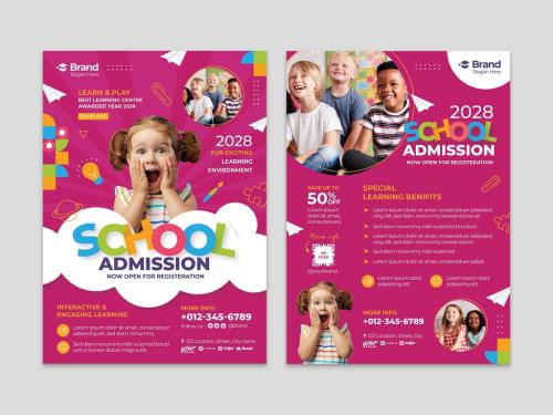 Pink School Education Kindergarten Daycare Flyer - 466577459