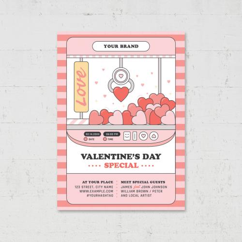 Valentines Day Flyer with Retro Arcade Concept - 466577462