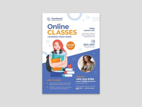 School Education College Flyer for Online Classes & Remote Learning - 466577474
