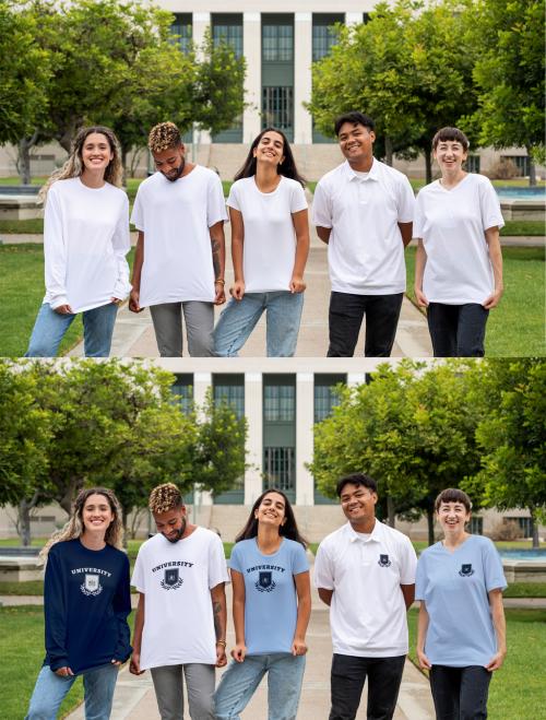 College Students with T Shirt Mockup - 466795757