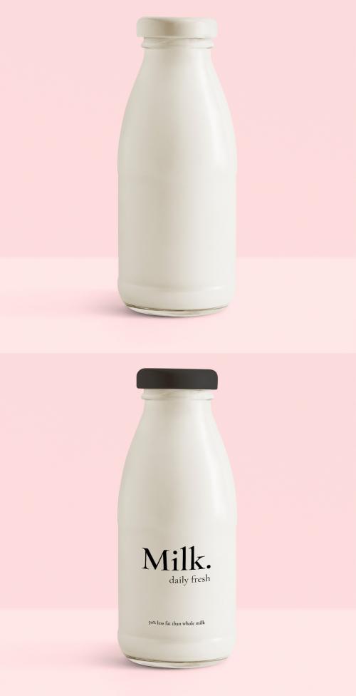 Glass Milk Bottle Mockup - 466795993