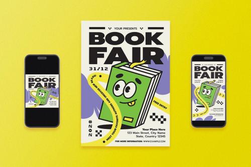 Green Retro Book Fair Flyer Set