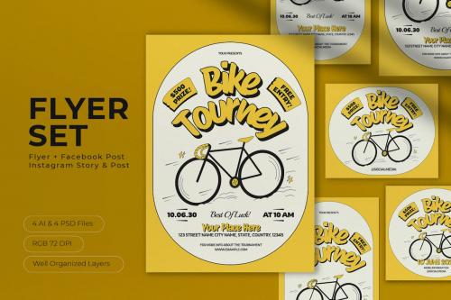Yellow Retro Bike Tournament Flyer Set