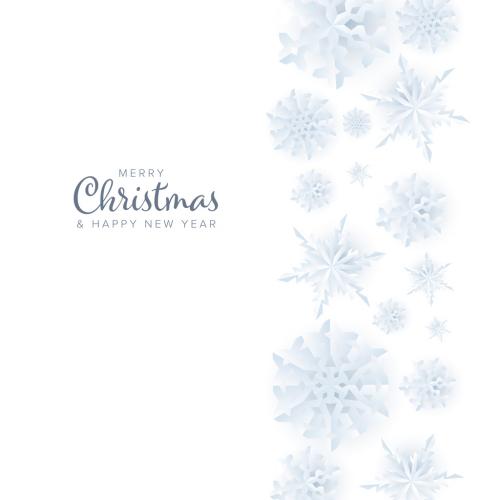 White Merry Christmas Card with Minimalist Paper Snowflakes Stripe - 467009762