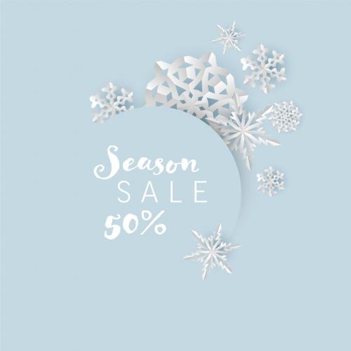 Winter Cold Blue Paper Snowflakes Sale Tag Layout Template - 467009768