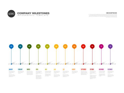 Infographic Full Year Timeline Template Made from Color Droplet Pointers - 467009777