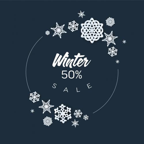 Winter Cold Blue Paper Snowflakes Frame Circle Layout Template - 467009788