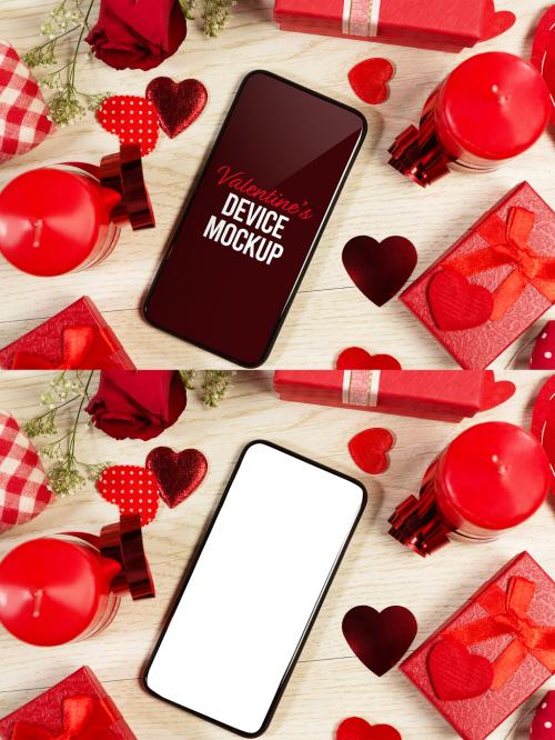 Valentines Phone with Decorations Mockup - 468032177