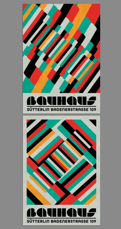 Modern Posters Layout in Bauhaus Style with Bold Lines Pattern Composition - 468262436