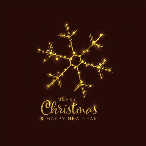 Merry Christmas Card with Golden Lights on Snow Flake - 468676449