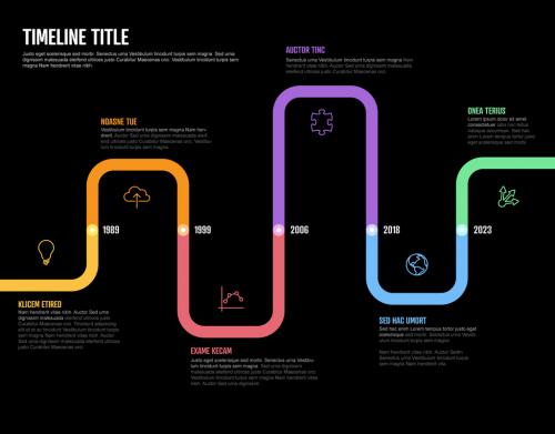 Dark Infographic Company Milestones Curved Thick Line Timeline Layout - 468676462