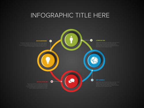 Simple Infographic with Four 3D Circle Icon Elements on Black Background - 468676471