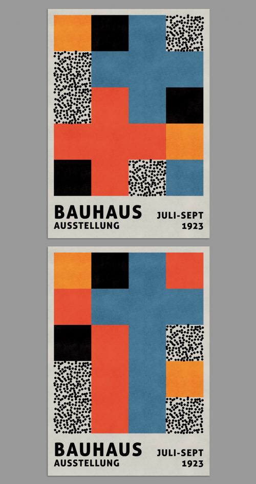 Bauhaus Style Geometric Posters Layout with Foursquare Pattern Composition - 469582521