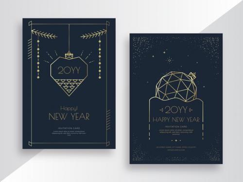New Year Greeting Cards with Gold and Blue Accent - 469582557