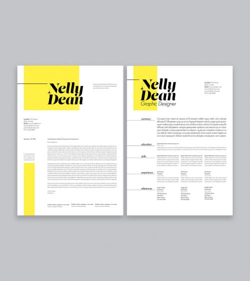 Resume and Cover Letter Layout with Yellow Accent - 469801908