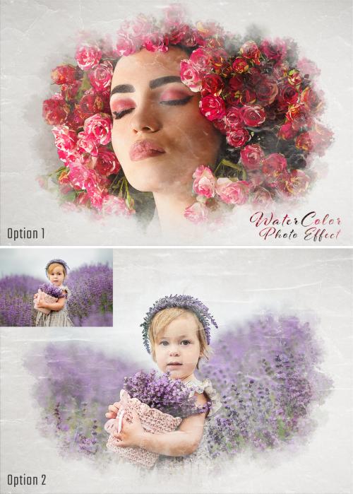 Watercolor Painting on Paper Texture Photo Effect Mockup - 470002957